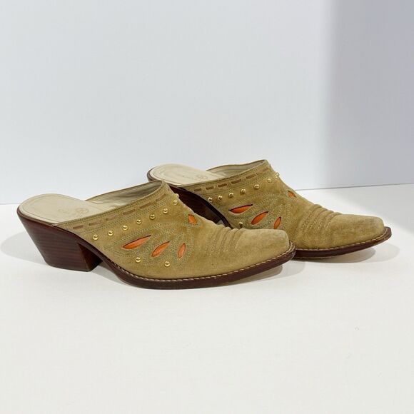 Cole Haan Womens Heels Mules D18363 US 8.5 B Tan Suede Slip-on Studded Leather - Picture 7 of 16